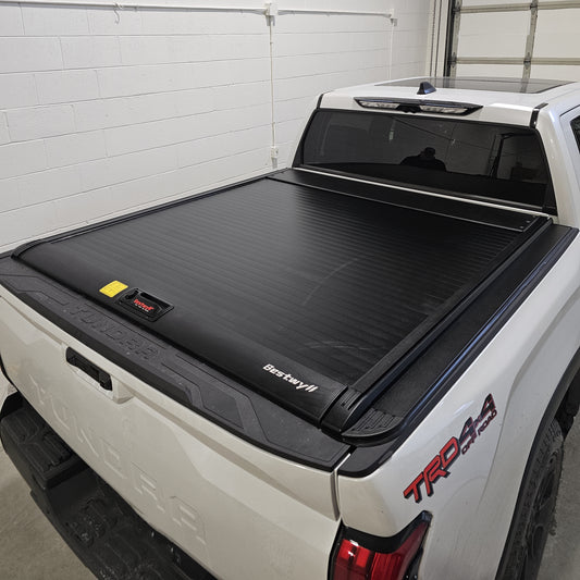 Bestwyll Retractable hard Tonneau Cover-Manual fits TOYOTA Tacoma 5' 6' bed Tundra 5.5' 6.5' bed cover Aluminum matte black profile waterproof