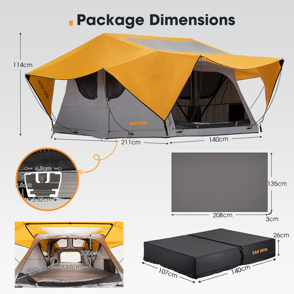 SAN HIMA Ultralight soft shell roof tent, large space for 2-3 people, free installation and warranty