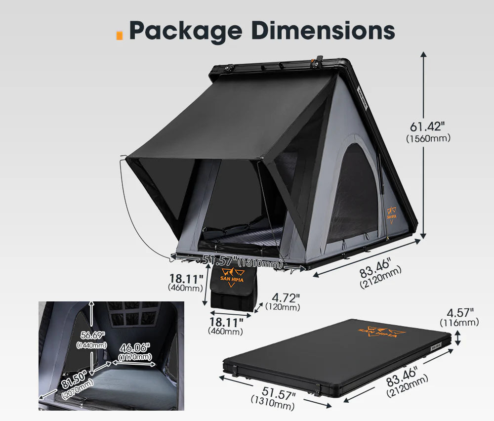 San Hima Hotham Lite Aluminum Roof Top Tent Hard shell Camping 4WD 4x4 Light and Thin Roof Tent