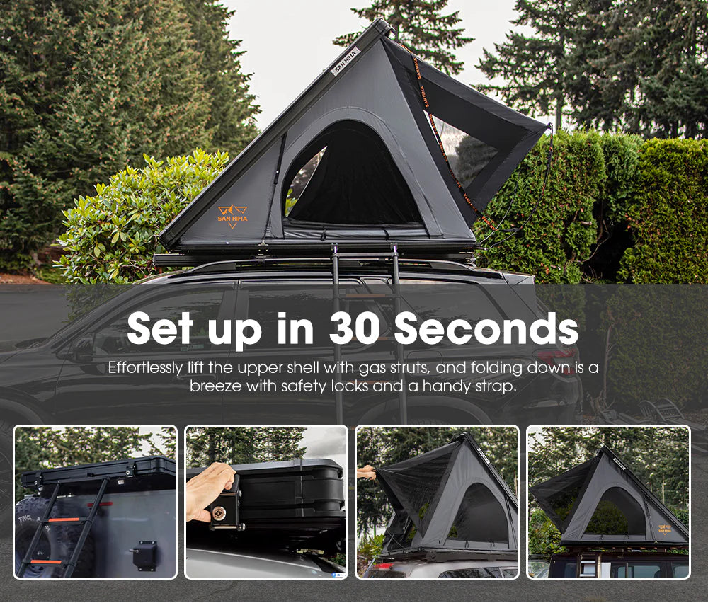 San Hima Hotham Lite Aluminum Roof Top Tent Hard shell Camping 4WD 4x4 Light and Thin Roof Tent