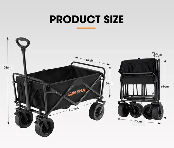 San Hima Folding Camping Wagon 120kg Beach Trolley Garden Cart 360° Wheel Picnic