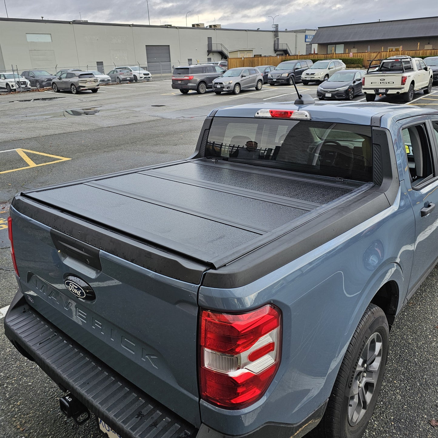 Aluminum Low Profile Hard Four-fold Tonneau truck bed Cover Matte Black Compatible with F150 RAM 1500 TACOMA Maverick