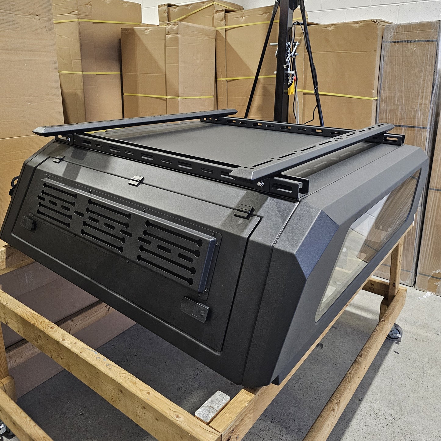 Heavy-Duty Steel crossbars Fit Truck Canopy with U-shaped steel roof rails Compatible with rooftop tents, ladders, kayaks, and other gear