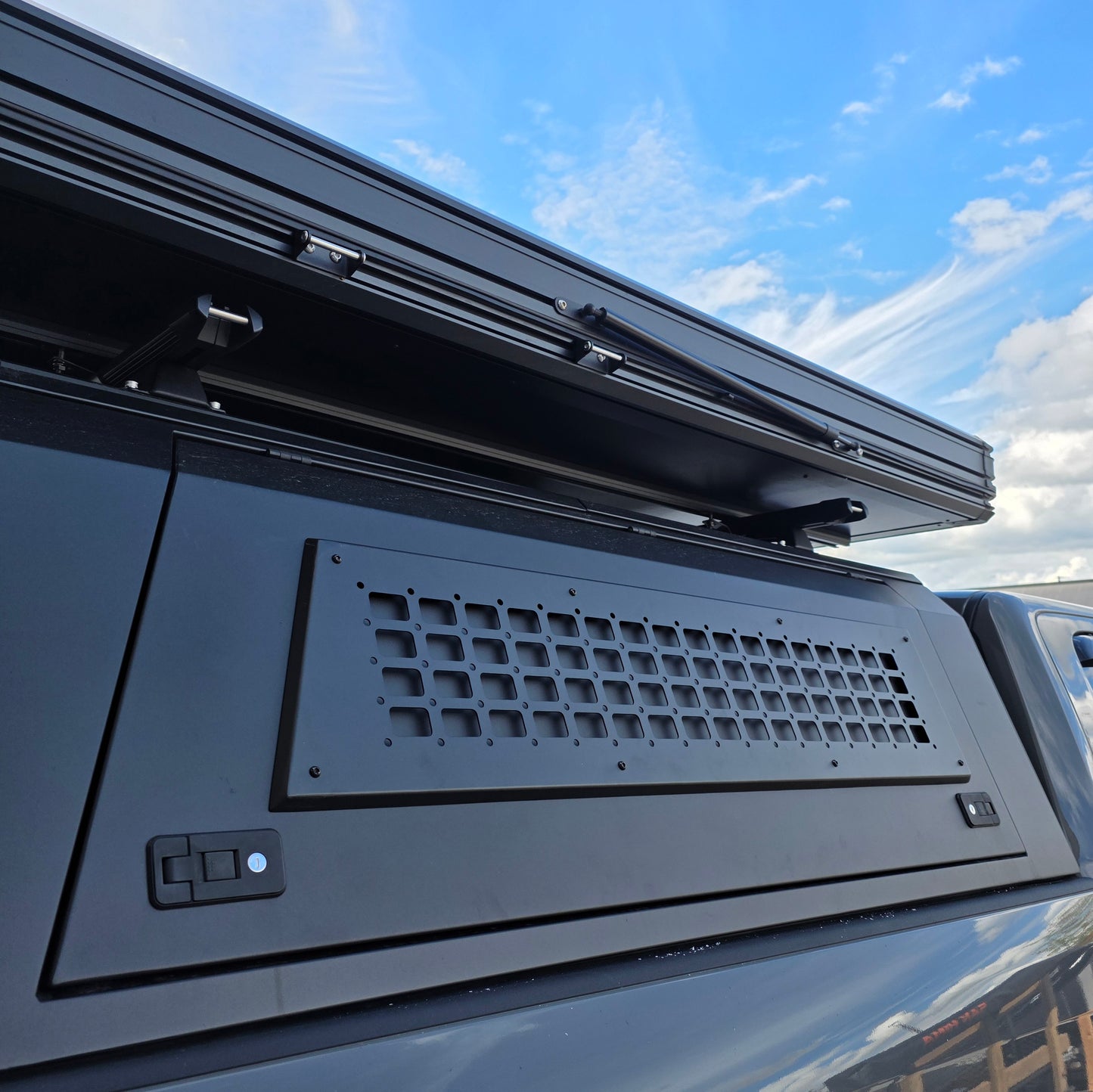 Light Cavalry Truck Canopy accessories, toolbox, crossbars, mounting clamps, tailgate safety plate, lock covers Fits CMX Canopy