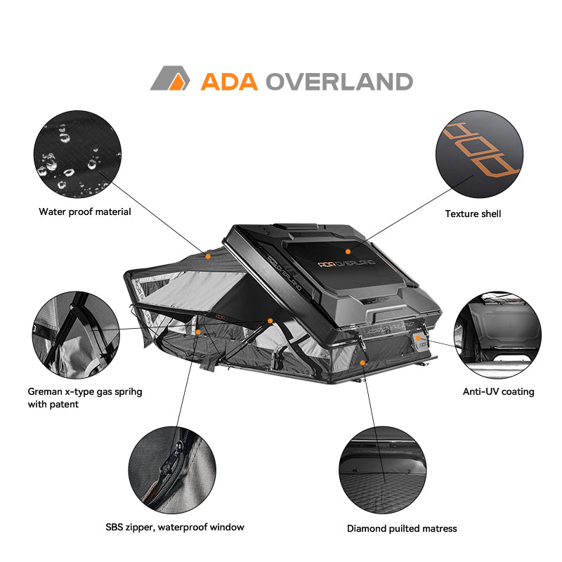 ADA ROOF TOP TENT PS165 ABS Hard Shell Stylish large space roof tent for 2-3 people Best RTT for Trucks
