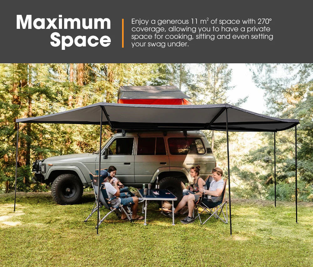San Hima 270 Degree Free-Standing Awning 600D Double-Ripstop overlanding car camping