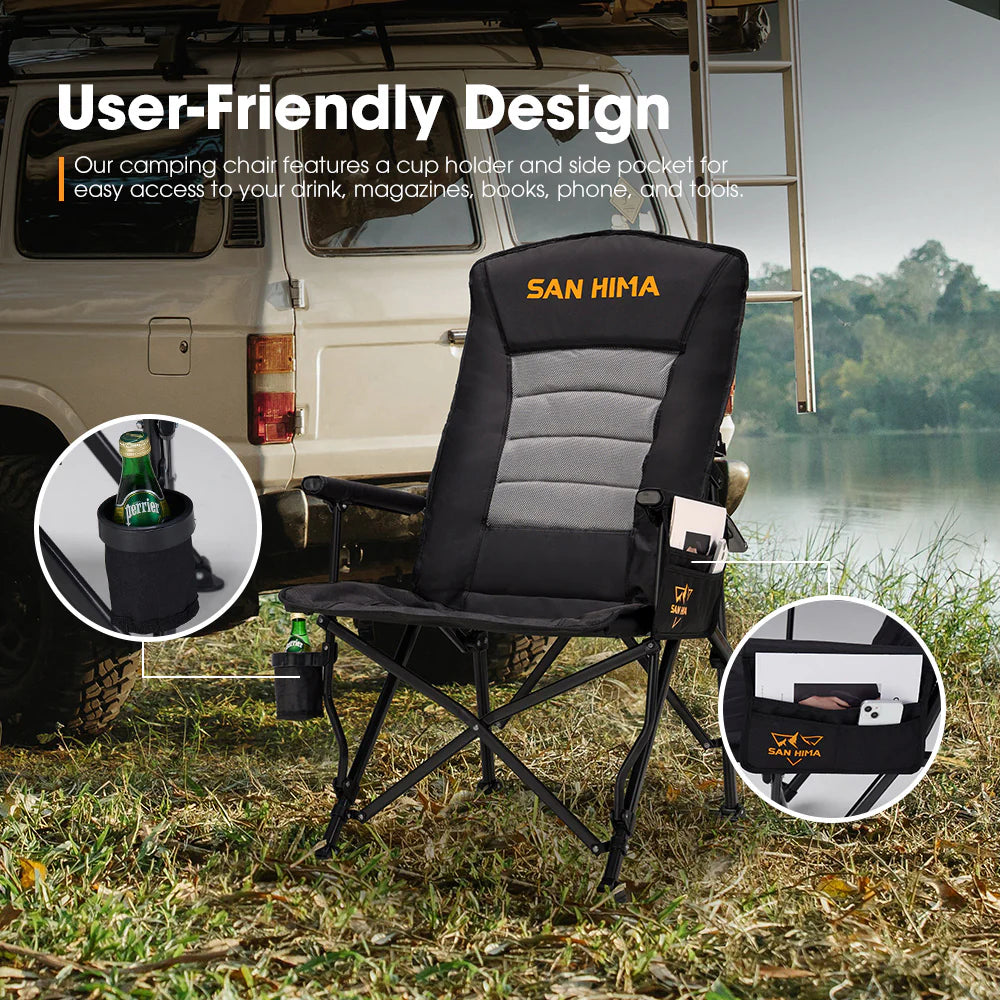 San Hima Luxury Folding Camping Chair Portable Outdoor Thick Padding With Storage Bag