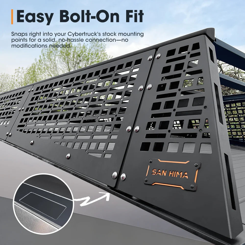 San Hima Tesla Cybertruck Bed Rack Kit Molle Panel Rack Modular Design Heavy-Duty Load Capacity