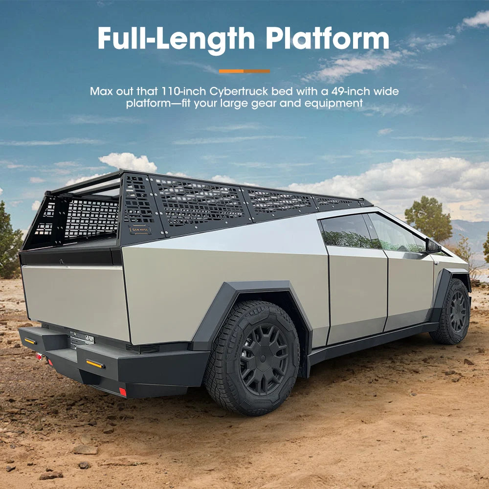 San Hima Tesla Cybertruck Bed Rack Kit Molle Panel Rack Modular Design Heavy-Duty Load Capacity