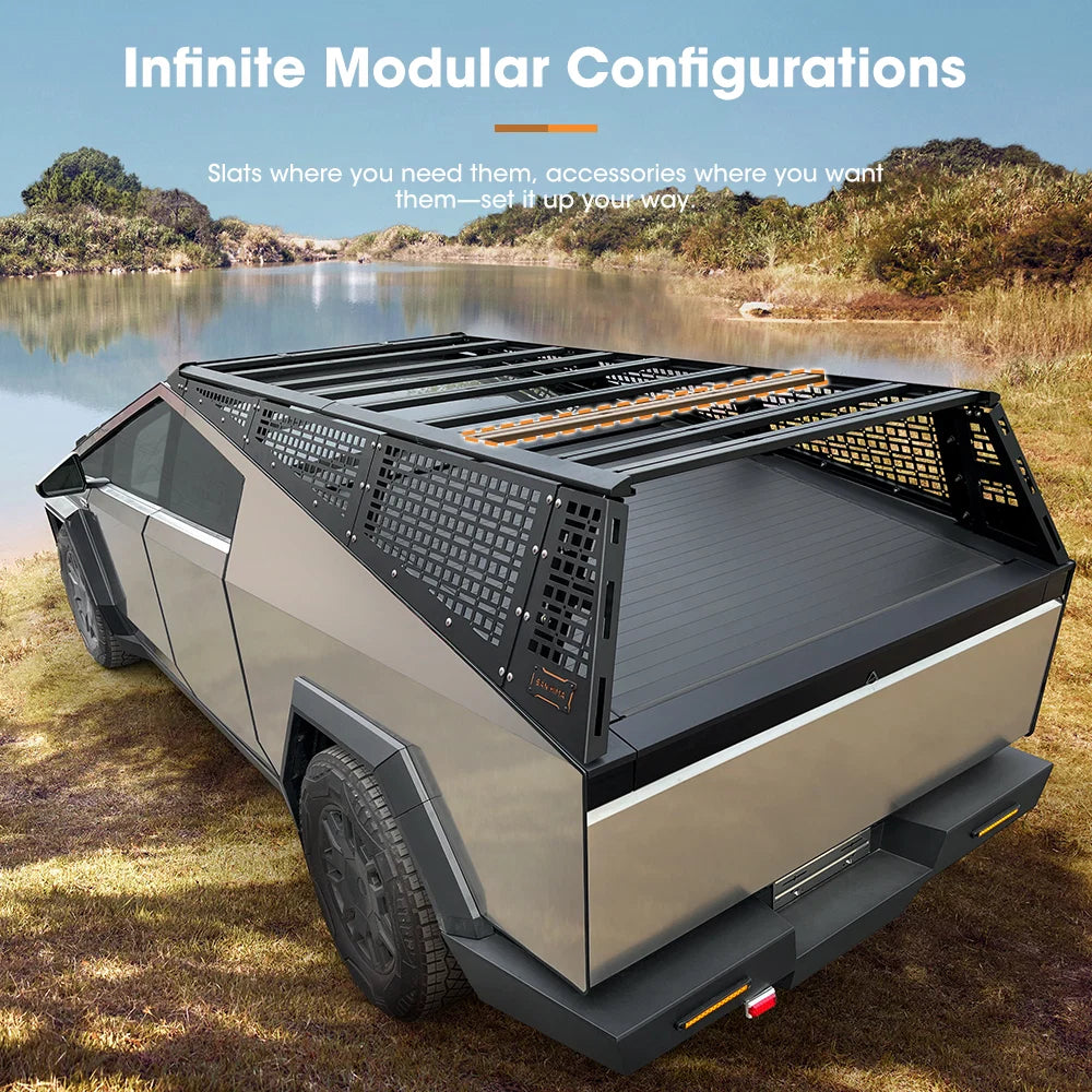 San Hima Tesla Cybertruck Bed Rack Kit Molle Panel Rack Modular Design Heavy-Duty Load Capacity