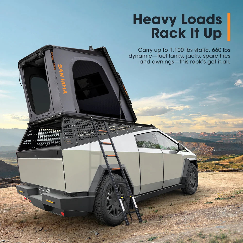 San Hima Tesla Cybertruck Bed Rack Kit Molle Panel Rack Modular Design Heavy-Duty Load Capacity