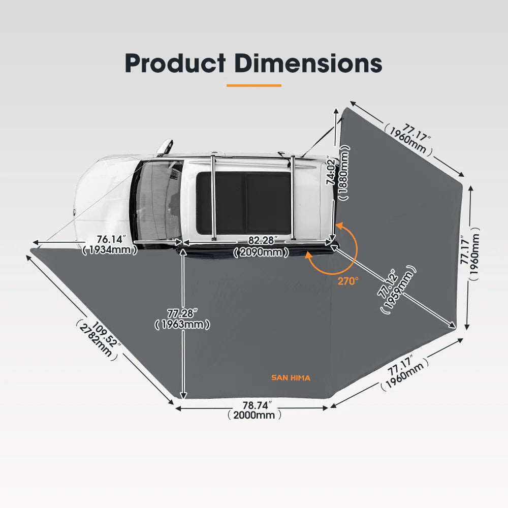 San Hima 270 Degree Free-Standing Awning 600D Double-Ripstop overlanding car camping