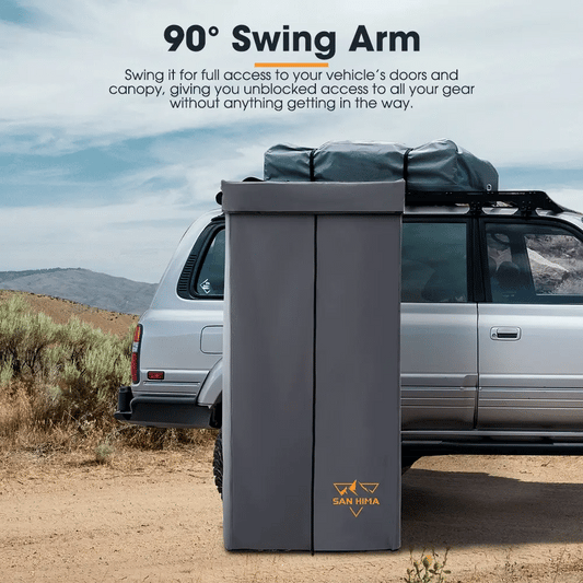 San Hima Awning Shower Tent with Roof Fold-Out 90° Swing Arm Truck Car camping